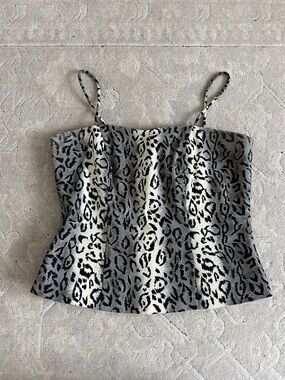 Leopard Jacquard Spaghetti Strap Cami Top - Black & Cream